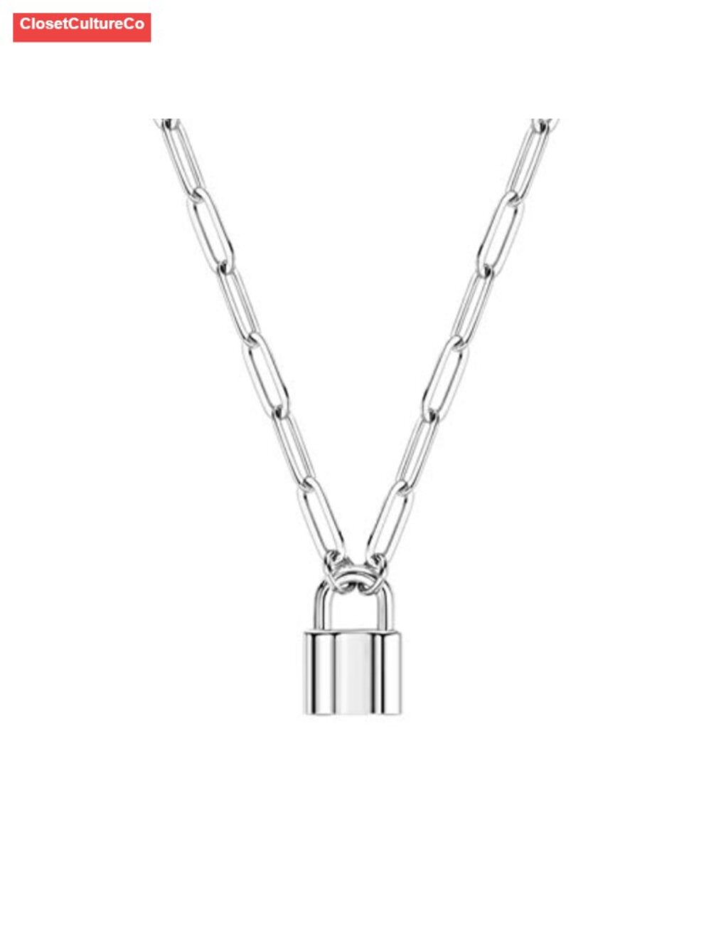 Padlock Paperclip Link Necklace Silver Plated Stainless Steel
